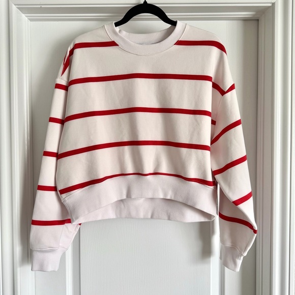 NWT Athleta Heavyweight Terry Ultra Crop Crew Sweatshirt White Red Size L - Picture 3 of 11